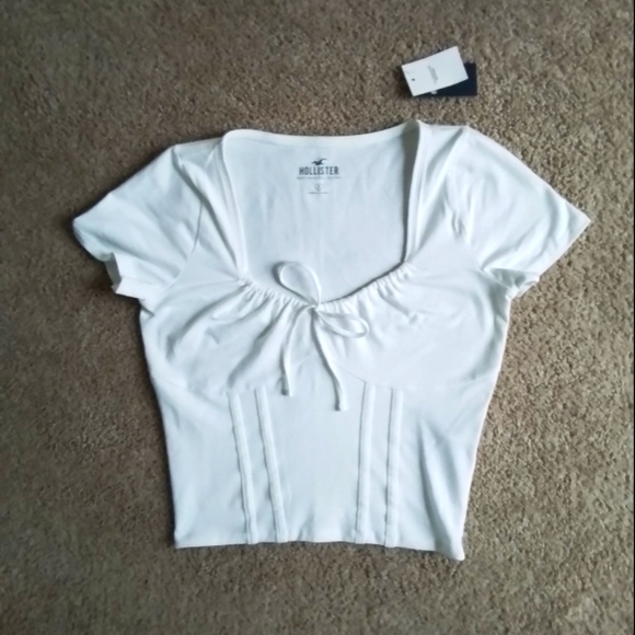 Hollister Tops - Hollister White Front Tie Tee Shirt Crop Top
